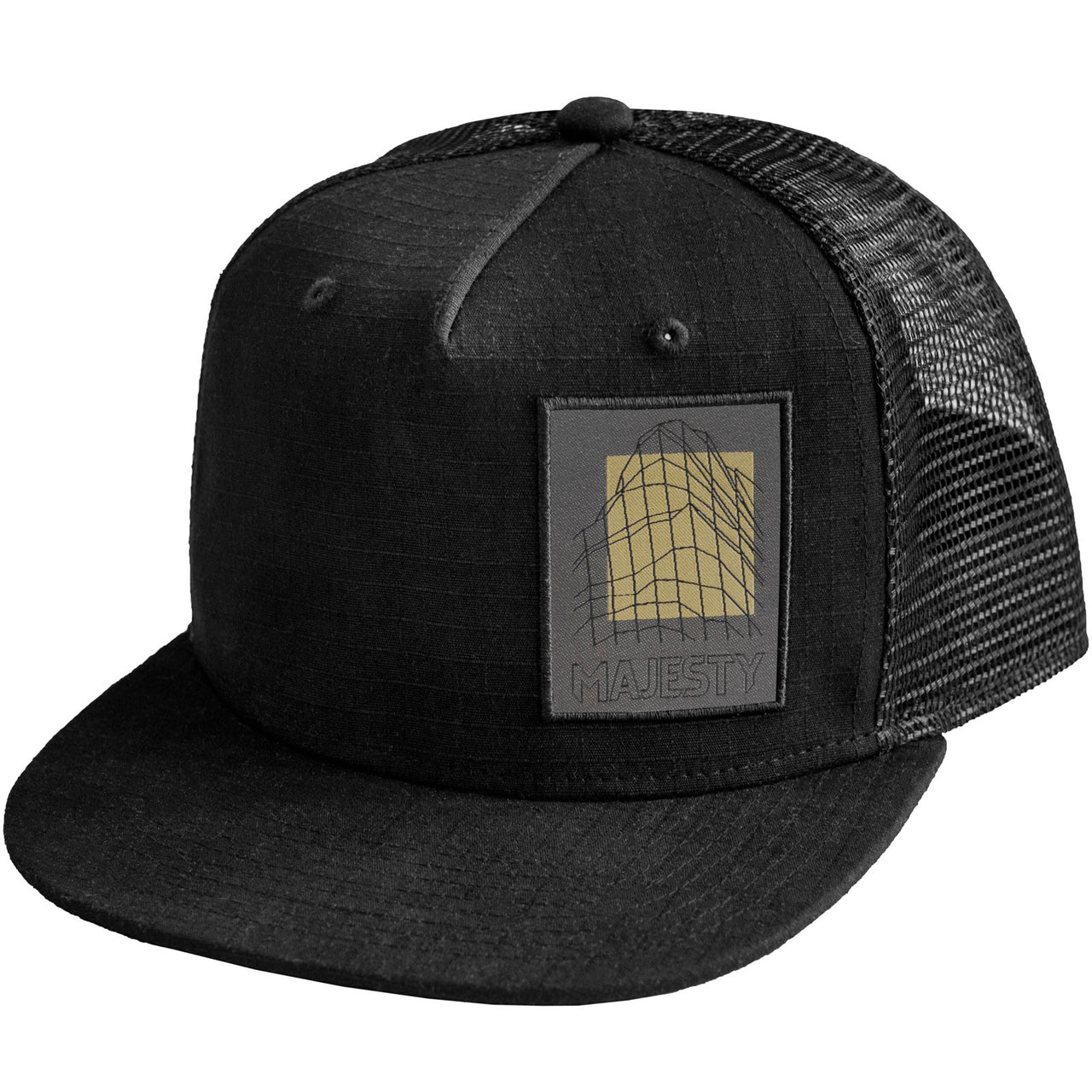 MAJESTY - PEAK Flat Brim Trucker Style Hat - Black